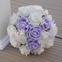 Artificial Ivory and Lilac Foam Rose Crystal Bridesmaid Bouquet